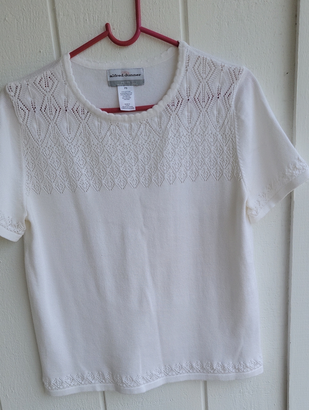 alfred dunner White Short-Sleeve Knit Top with Eyelet Yoke